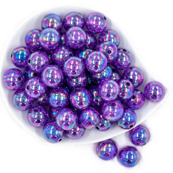 top view of a pile of 20mm Deep Purple Crackle AB Bubblegum Beads