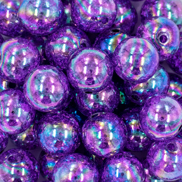 close up view of a pile of 20mm Deep Purple Crackle AB Bubblegum Beads