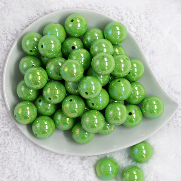 Top view of a pile of 20mm Green Solid AB Bubblegum Beads