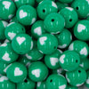 close-up view of a pile of 20mm Green with White Hearts Chunky Acrylic Bubblegum Beads