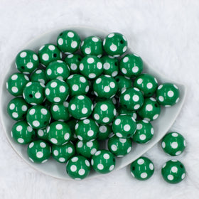 20mm Green with White Polka Dots Acrylic Bubblegum Beads