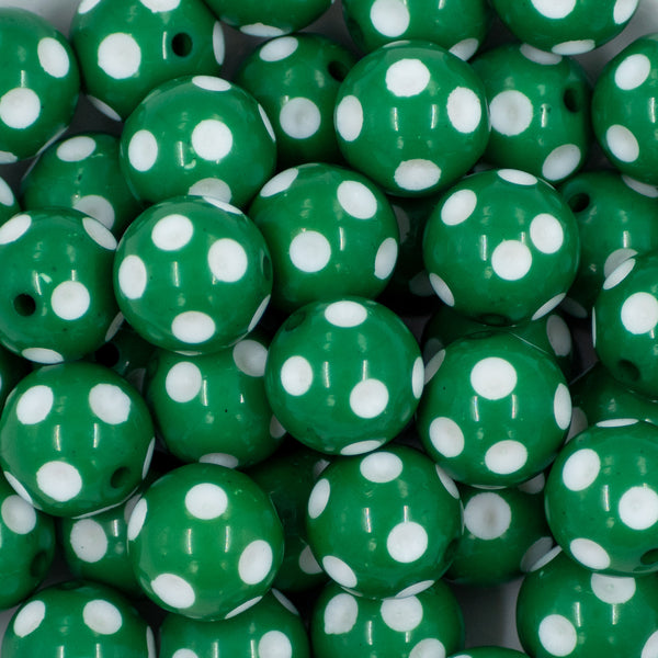 close-up of 20mm Green with White Polka Dots Chunky Acrylic Bubblegum Beads