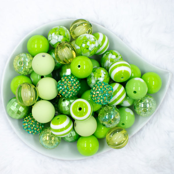 Top view of a pile of 20mm Key Lime Pie Green Chunky Acrylic Bubblegum Bead Mix [50 Count]