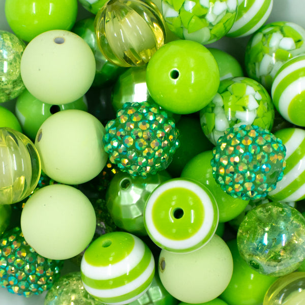 Close up view of a pile of 20mm Key Lime Pie Green Chunky Acrylic Bubblegum Bead Mix [50 Count]