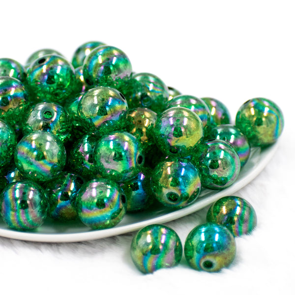 front pile of a pile of 20mm Dark Green Crackle AB Bubblegum Beads