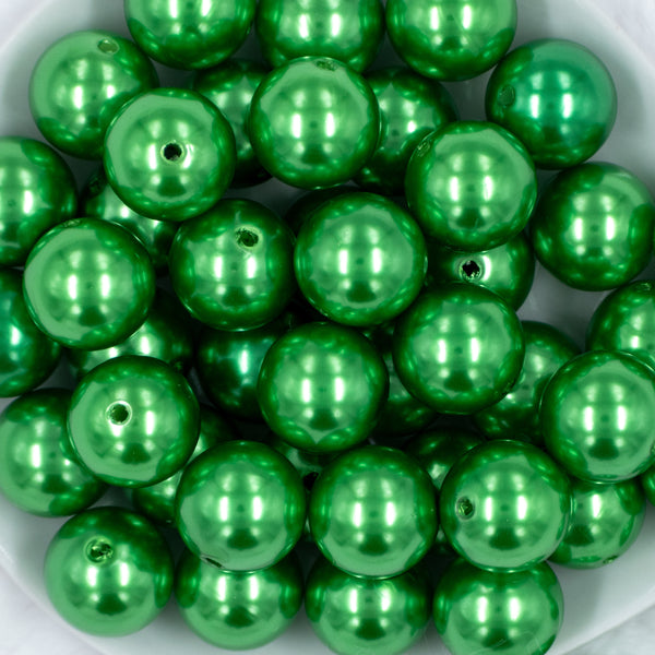 close-up view of a pile of 20mm Green Faux Pearl Chunky Acrylic Bubblegum Beads