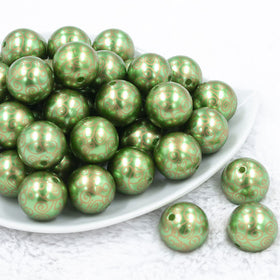 20mm Green with Gold Filigree Printed Acrylic Bubblegum Beads