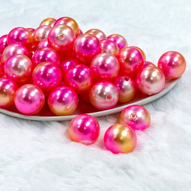 20mm Hot Pink Ombre Shimmer Faux Pearl Bubblegum Beads