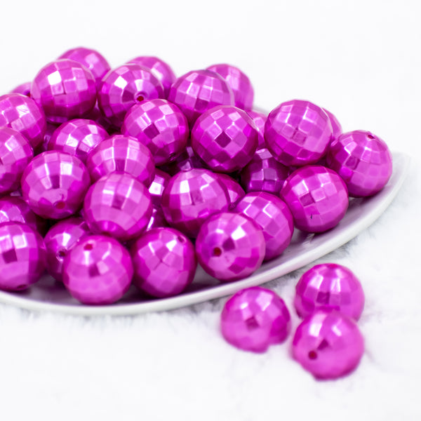 front view of a pile of 20mm Hot Pink Disco Faceted Pearl Chunky Bubblegum Beads