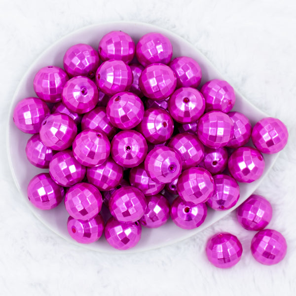 top view of a pile of 20mm Hot Pink Disco Faceted Pearl Chunky Bubblegum Beads