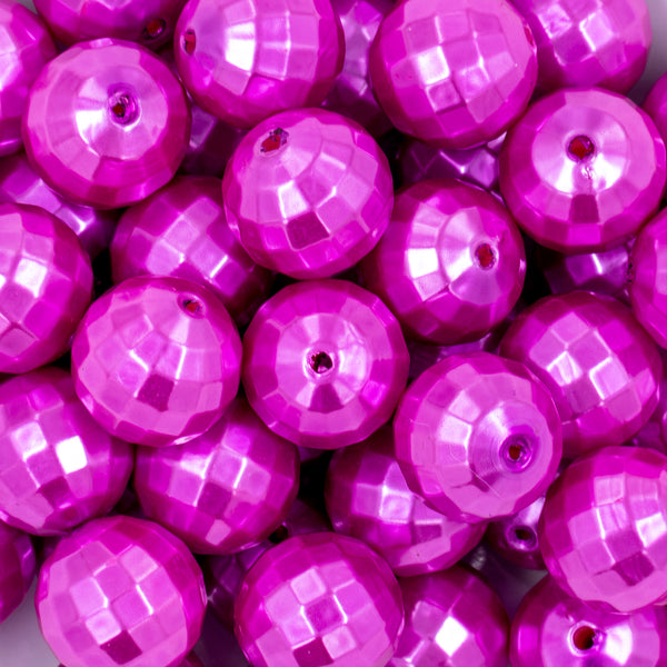 close-up view of a pile of 20mm Hot Pink Disco Faceted Pearl Chunky Bubblegum Beads