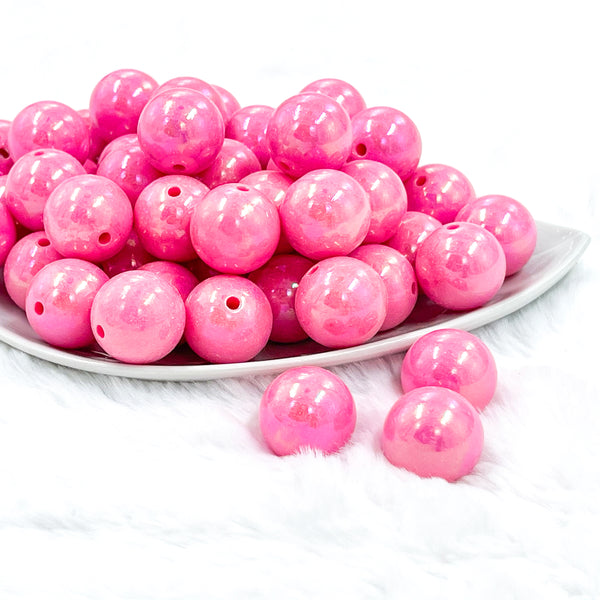 front view of a pile of 20mm Hot Pink Solid AB Bubblegum Beads