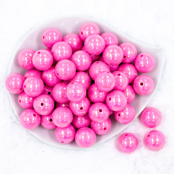 top view of a pile of 20mm Hot Pink Solid AB Bubblegum Beads