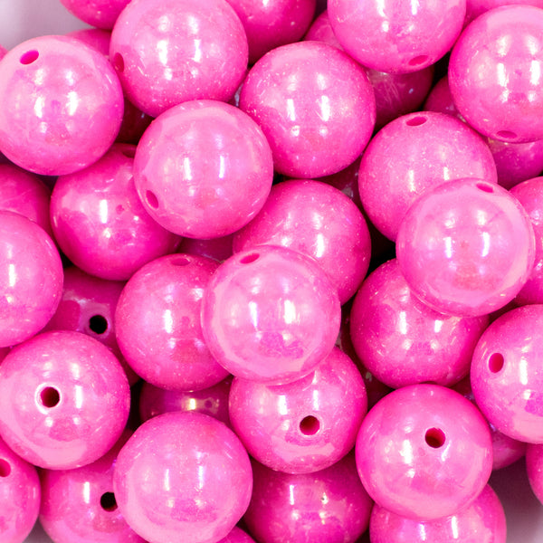 close-up view of a pile of 20mm Hot Pink Solid AB Bubblegum Beads