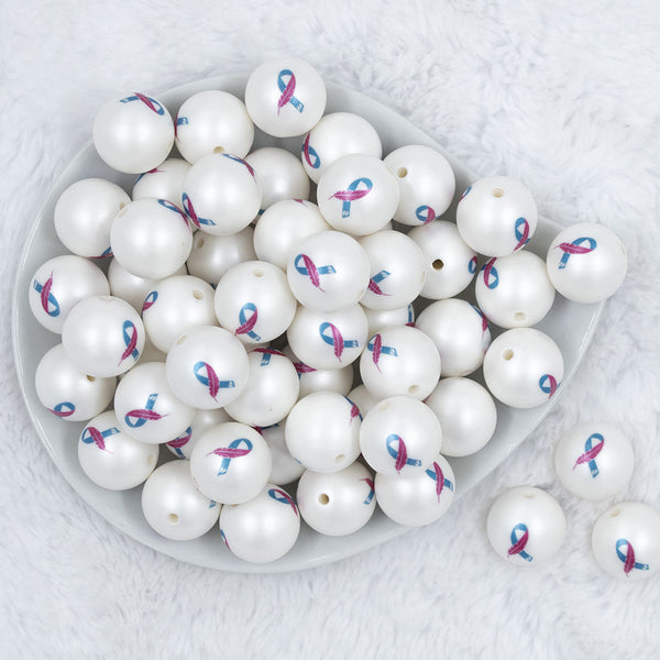 Top view of a pile of 20mm Infant Loss Awareness Print Chunky Acrylic Bubblegum Beads [10 Count]