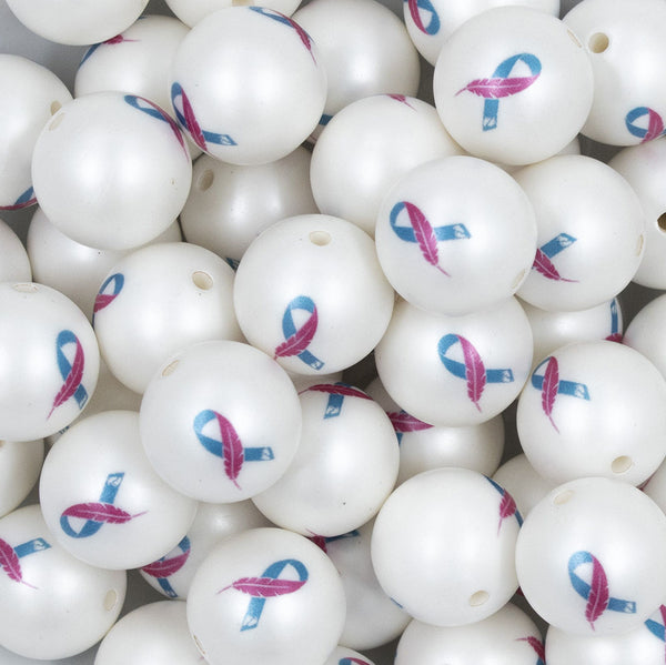 Close up view of a pile of 20mm Infant Loss Awareness Print Chunky Acrylic Bubblegum Beads [10 Count]