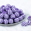 front view of a pile of 20mm Iris Purple with White Stripes Bubblegum Beads