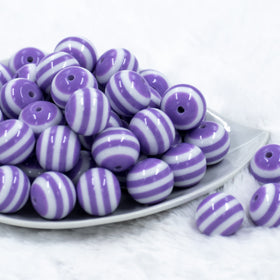 20mm Iris Purple with White Stripes Bubblegum Beads
