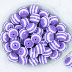 Bright Purple and White Striped Beads, Chunky Bead Mix for Jewelry, La