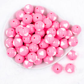 20mm Cotton Candy Pink with White Hearts Bubblegum Beads