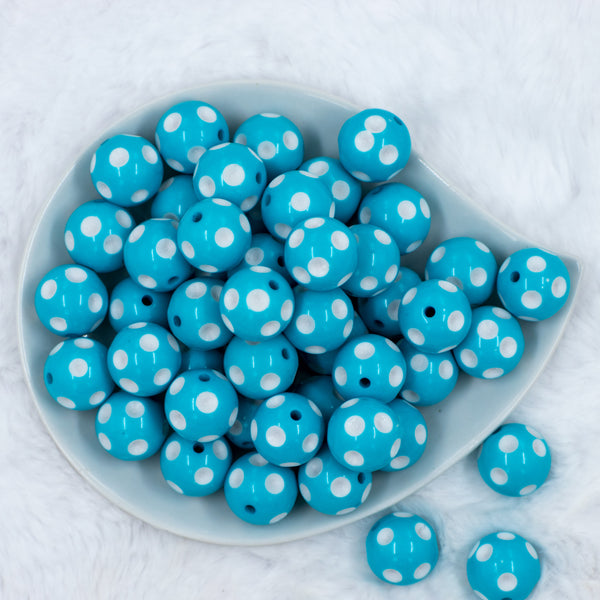 top view of a stack of 20mm Blue with White Polka Dots Chunky Acrylic Bubblegum Beads