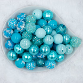 20mm Blue Bayou Chunky Acrylic Bubblegum Bead Mix - Choose Count