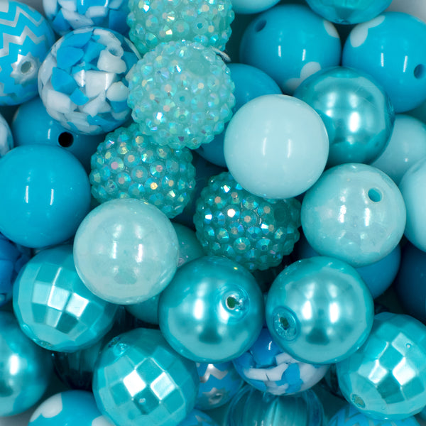 Close up view of a pile of 20mm Blue Bayou Chunky Acrylic Bubblegum Bead Mix [50 Count]