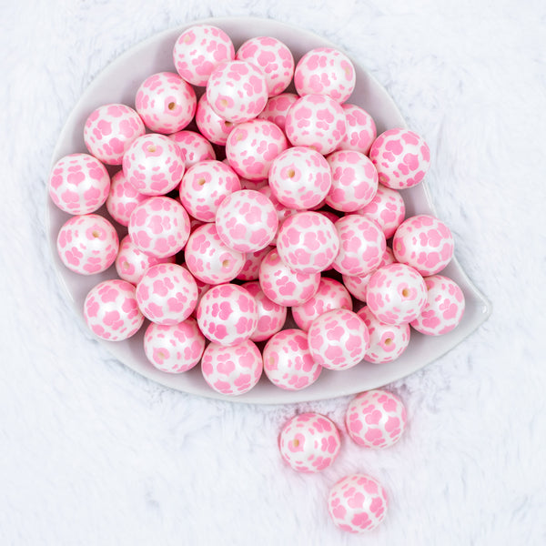 Top view of a pile of 20mm Pink Multiple Hearts with Matte White Acrylic Bubblegum Beads