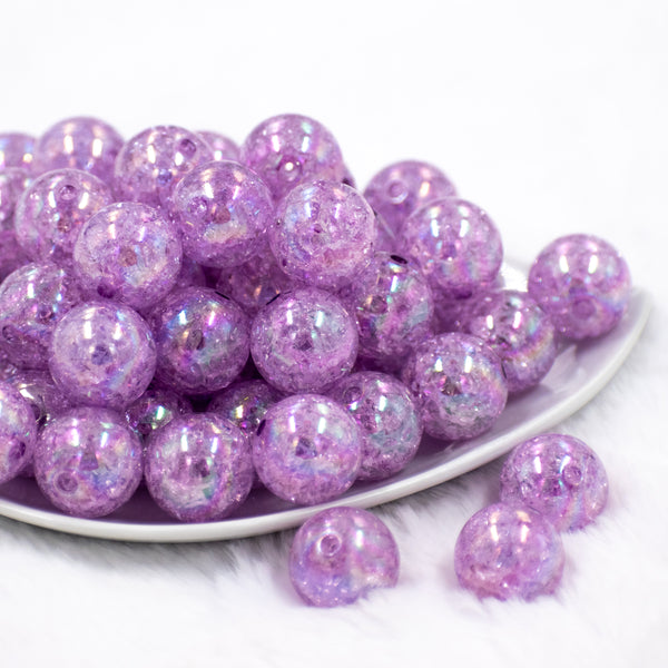 front view of a pile of 20mm Light Purple Crackle AB Bubblegum Beads