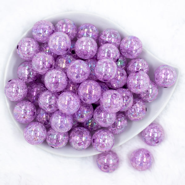 top view of a pile of 20mm Light Purple Crackle AB Bubblegum Beads