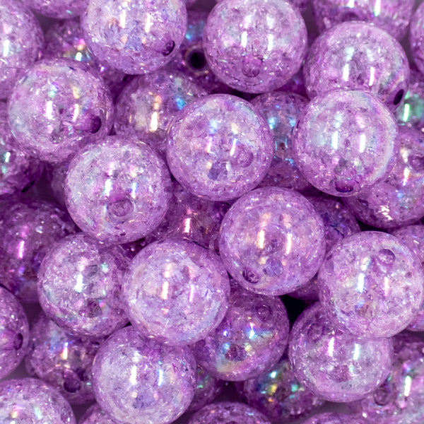 close up view of a pile of 20mm Light Purple Crackle AB Bubblegum Beads