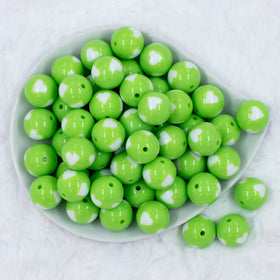20mm Lime Green with White Hearts Bubblegum Beads