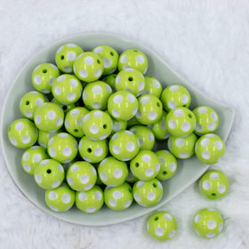 20mm Lime Green with White Polka Dots Bubblegum Beads