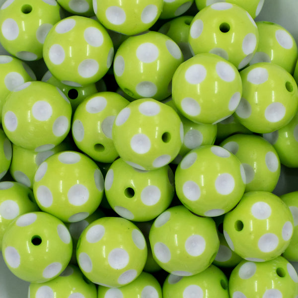 close up of a pile of 20mm Lime Green with White Polka Dots Bubblegum Beads