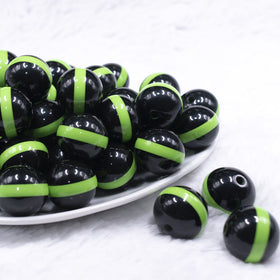 20mm Lime Green Band on Black Bubblegum Beads