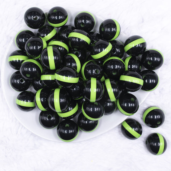 top view of a pile of 20mm Lime Green Band on Black Bubblegum Beads