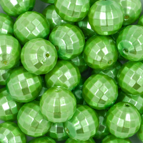 20mm Lime Green Disco Faceted Pearl Bubblegum Beads