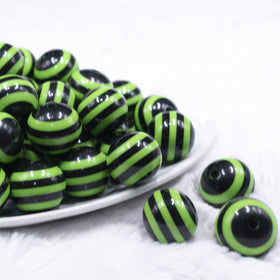 20mm Lime Green Stripes on Black Chunky Bubblegum Jewelry Beads