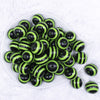 top view of a pile of 20mm Lime Green Stripes on Black Chunky Bubblegum Jewelry Beads
