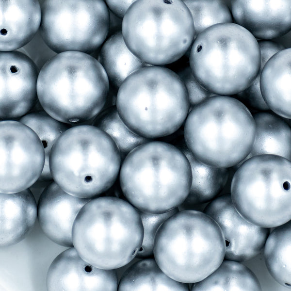 close up of a pile of 20mm Matte Solid Silver Bubblegum Beads