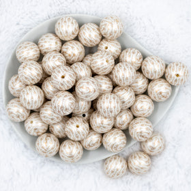 20mm Gold Arrows Print on White Matte Chunky Bubblegum Beads