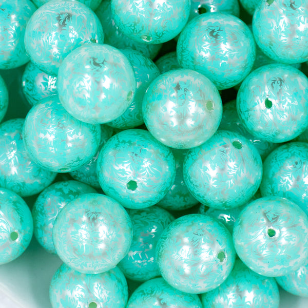 close-up of a pile of 20mm Mint Green Lace Bubblegum Beads