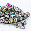 Front view of a pile of 20mm Colorful Rainbow Leopard Animal Print Acrylic Chunky Bubblegum Beads