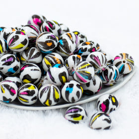 20mm Colorful Rainbow Leopard Animal Print Acrylic Chunky Bubblegum Beads