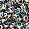 Close up view of a pile of 20mm Colorful Rainbow Leopard Animal Print Acrylic Chunky Bubblegum Beads