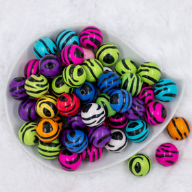 20mm Multi-Colored Zebra Animal Print Bubblegum Beads