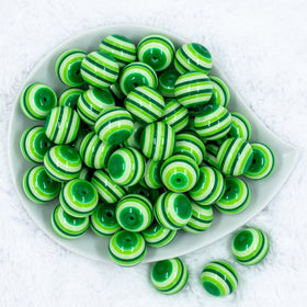 20mm Multi Green Stripe Acrylic Chunky Bubblegum Beads