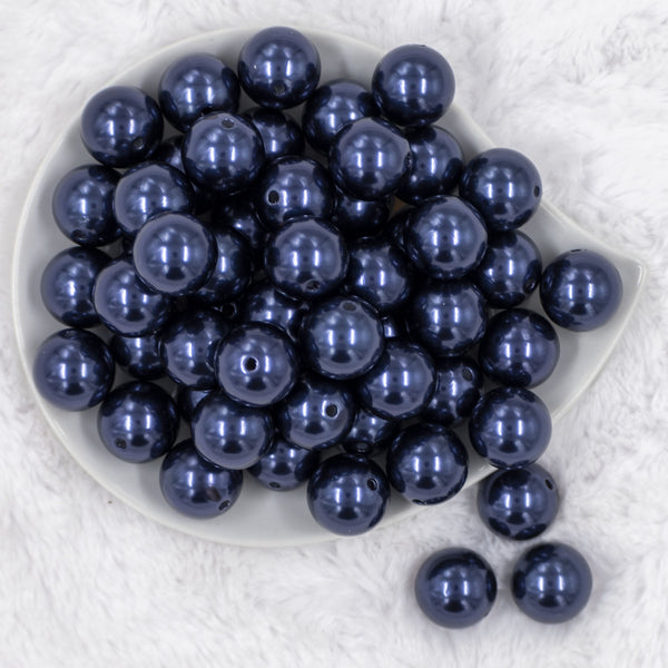 Top view of a pile of 20mm Navy Blue Faux Pearl Chunky Acrylic Bubblegum Beads