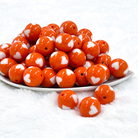 20mm Orange with White Hearts Bubblegum Beads