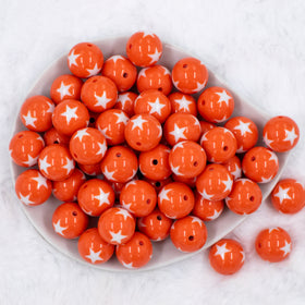 20mm Orange with White Stars Bubblegum Bead